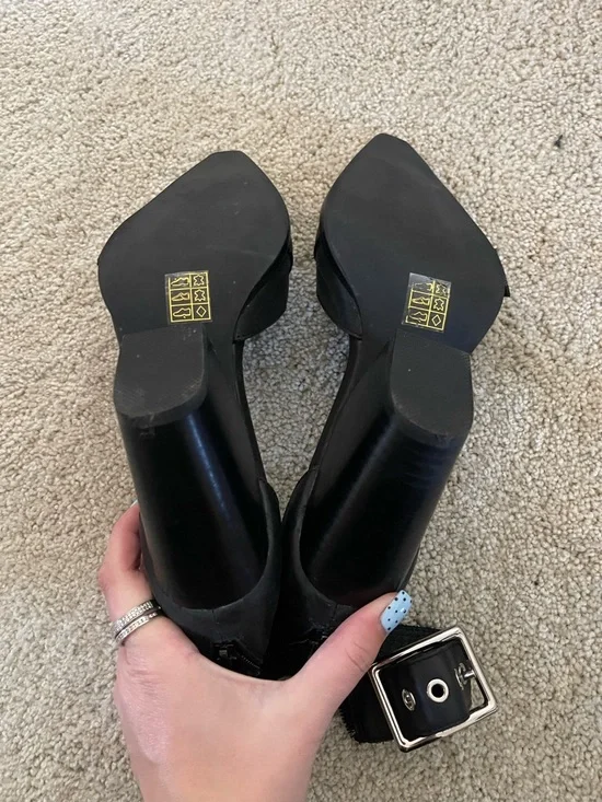 Jeffrey Campbell Black Pointed Buckle Ankle-Strap Heels with Silver Hardware - Picture 3 of 3